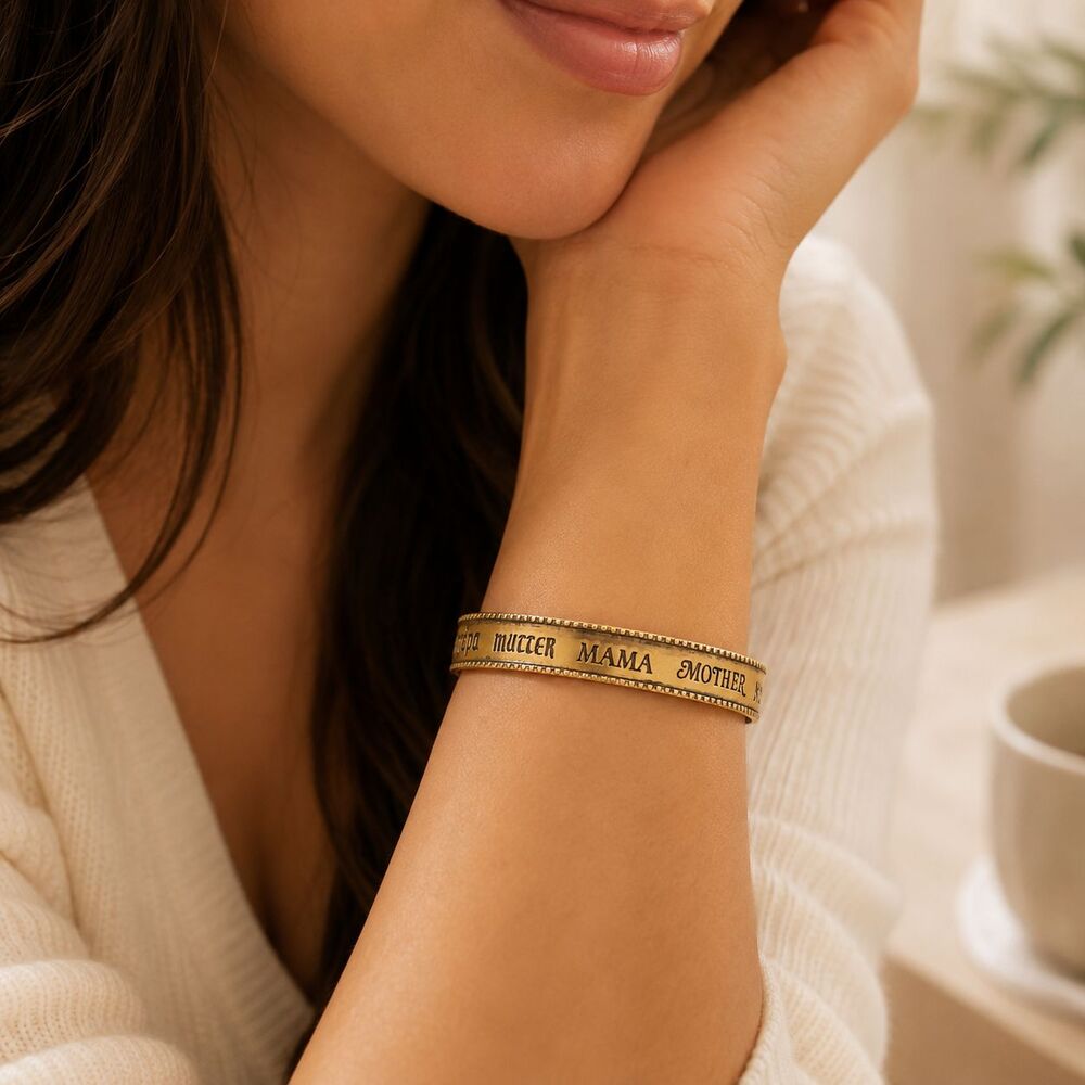 Gold Tone Mother Multilingual Bangle Bracelet Womens Family Love Jewelry Gift